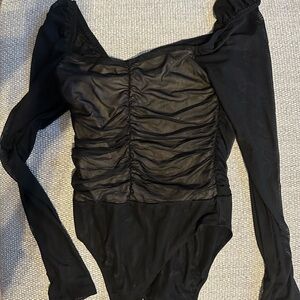 Lulus small black body suit, sheer long sleeves